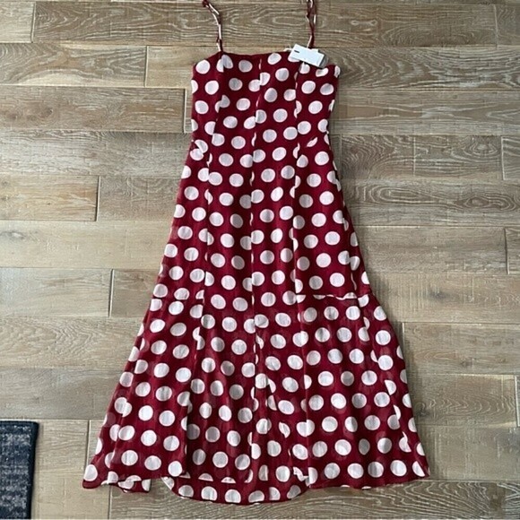 NWT C/MEO COLLECTIVE Unending Spaghetti Strap Midi Dress Red Polka Dot - Picture 2 of 6